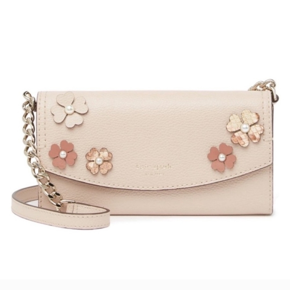 Kate Spade Beige Floral Clutch with Chain